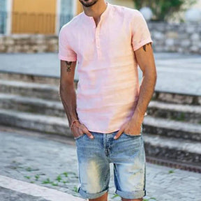 camisa de linho masculina rosa