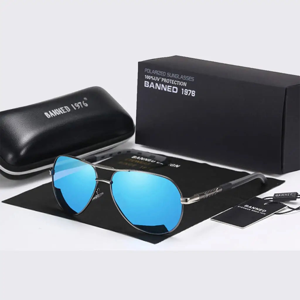 Óculos de Sol Aviador Polarizado Banned Racer Azul - Estojo Couro - 2