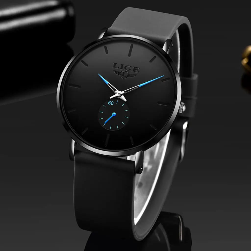 Relógio Masculino Lige Minimalist Preto com Azul - 1