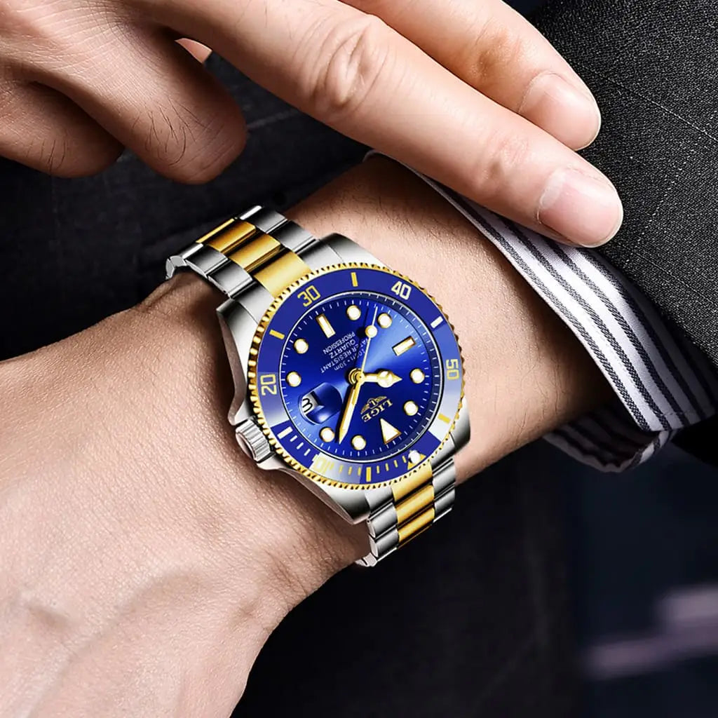 Relógio Masculino Lige Profession Azul com Dourado - 2