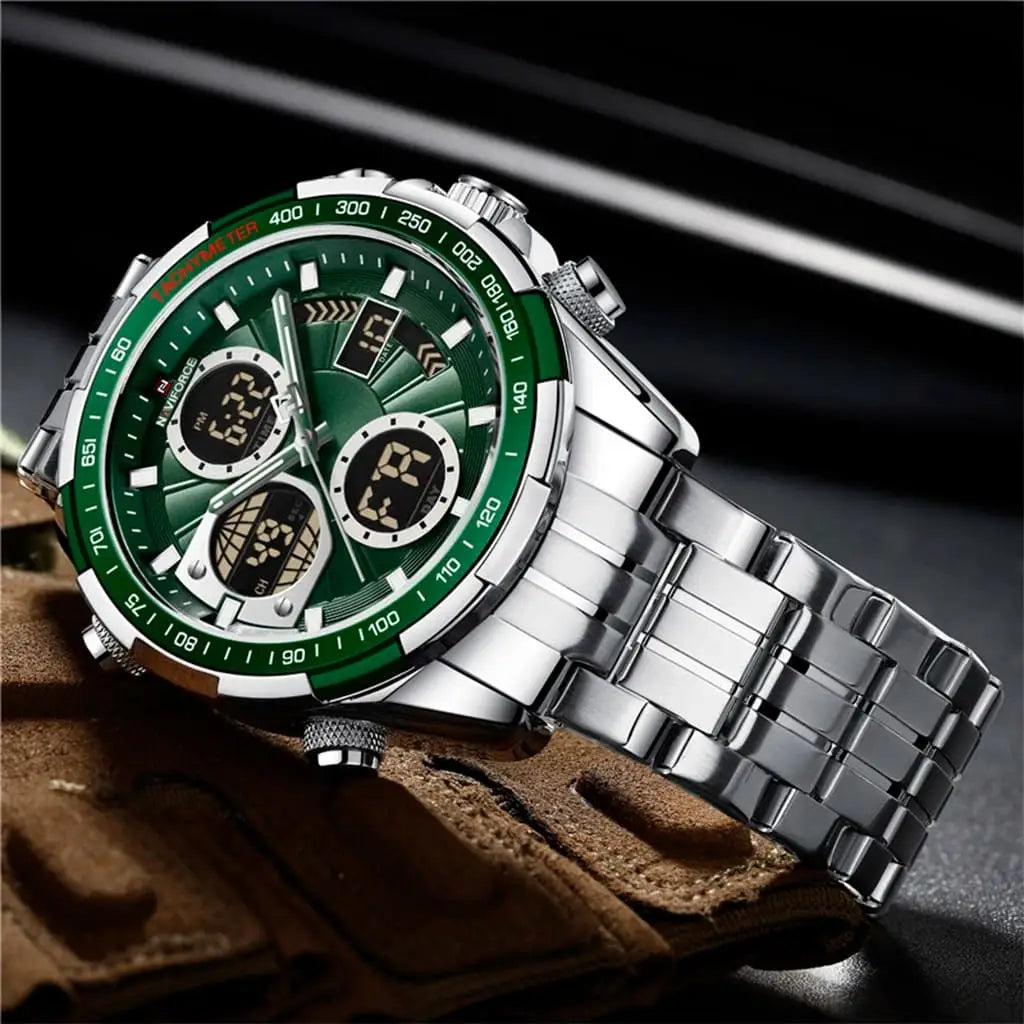 Relógio Masculino Naviforce Explorer Prata com Verde - 1