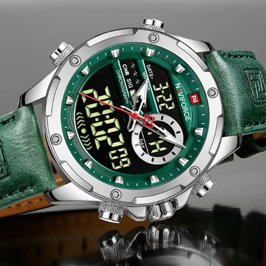 Relógio Masculino Naviforce Modelo 9208 - Verde com Prata - 3